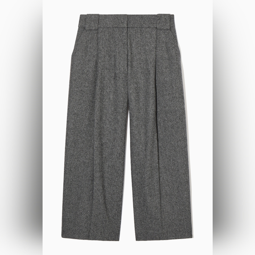 Cos Heather Grey Regular Wool Flannel Wide Leg Culottes 3/4 Length Trouser Pants
